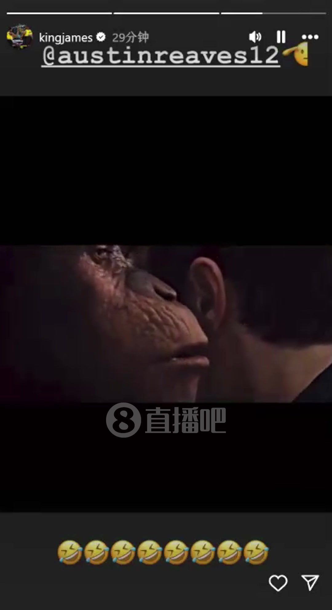玩梗?詹姆斯转发猩球崛起AI配音：奥斯汀-里夫斯是真理